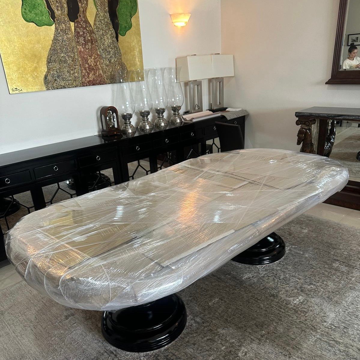 Pool table wrapped by movers
