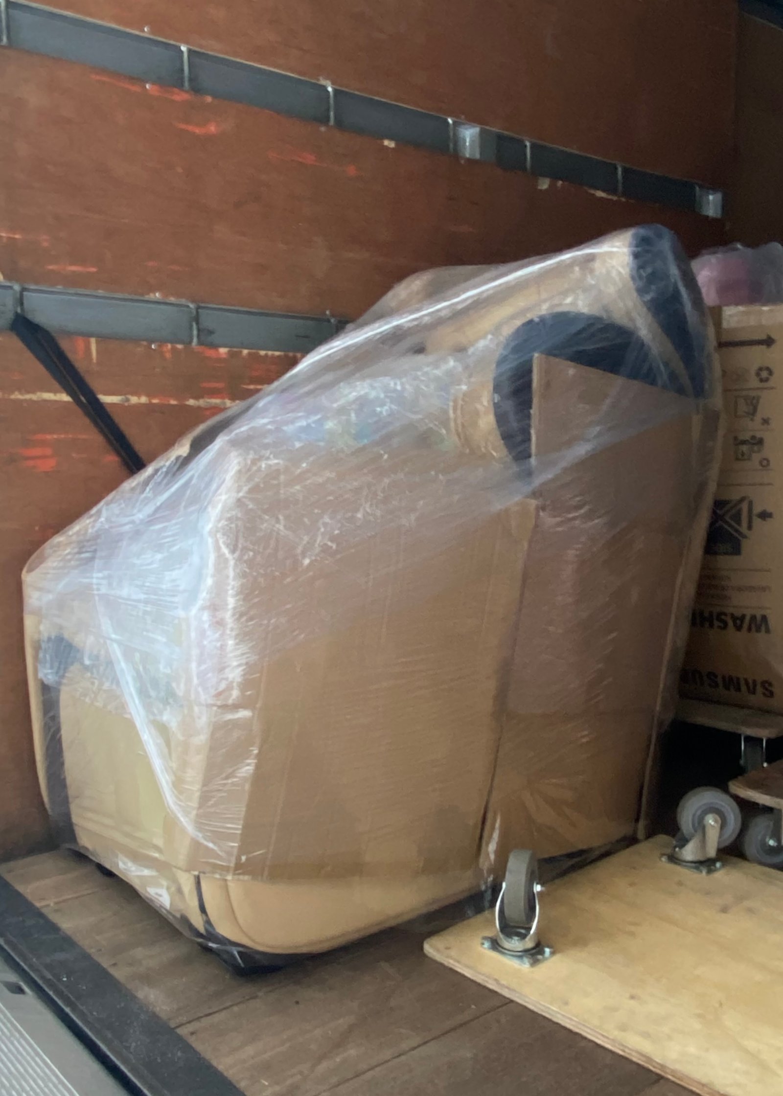 Furniture secured inside moving truck